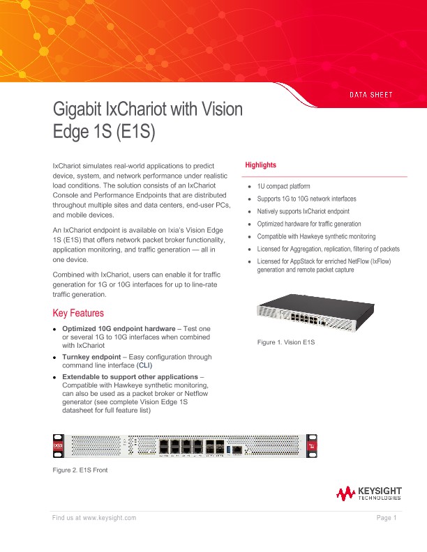 Gigabit IxChariot with Vision Edge 1S (E1S) PDF Asset Page Keysight